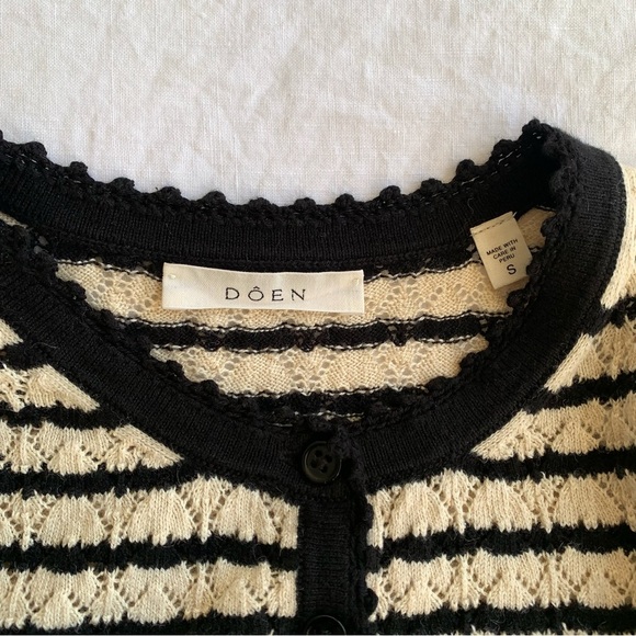 Doen Brandie Cotton Silk Knit Short Sleeve Puff Sweater Top Allaire Stripe Cream - Picture 7 of 12